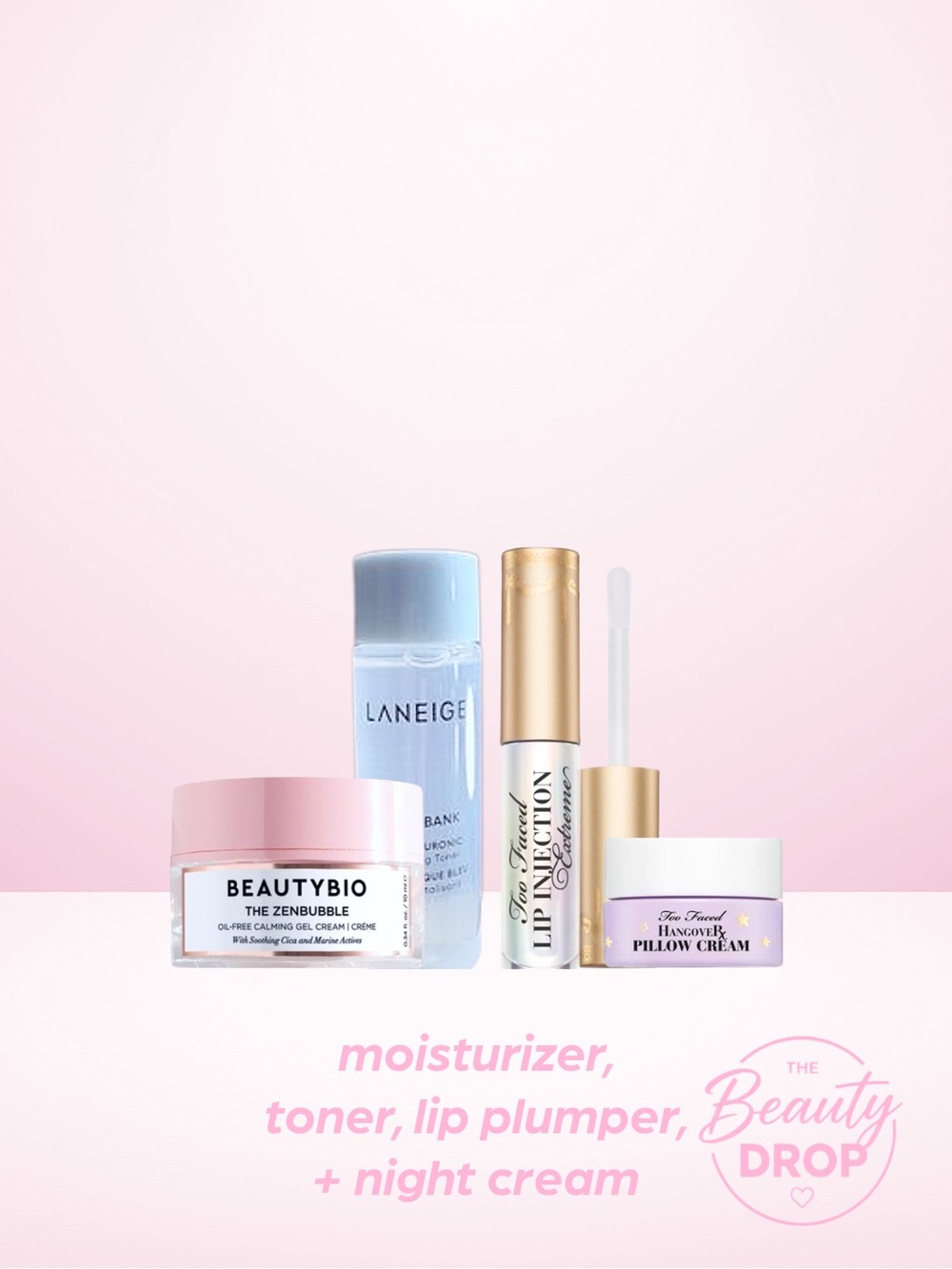 Skincare 4pc Laneige Toner, BeautyBio, Too Faced Night Cream + Plumper